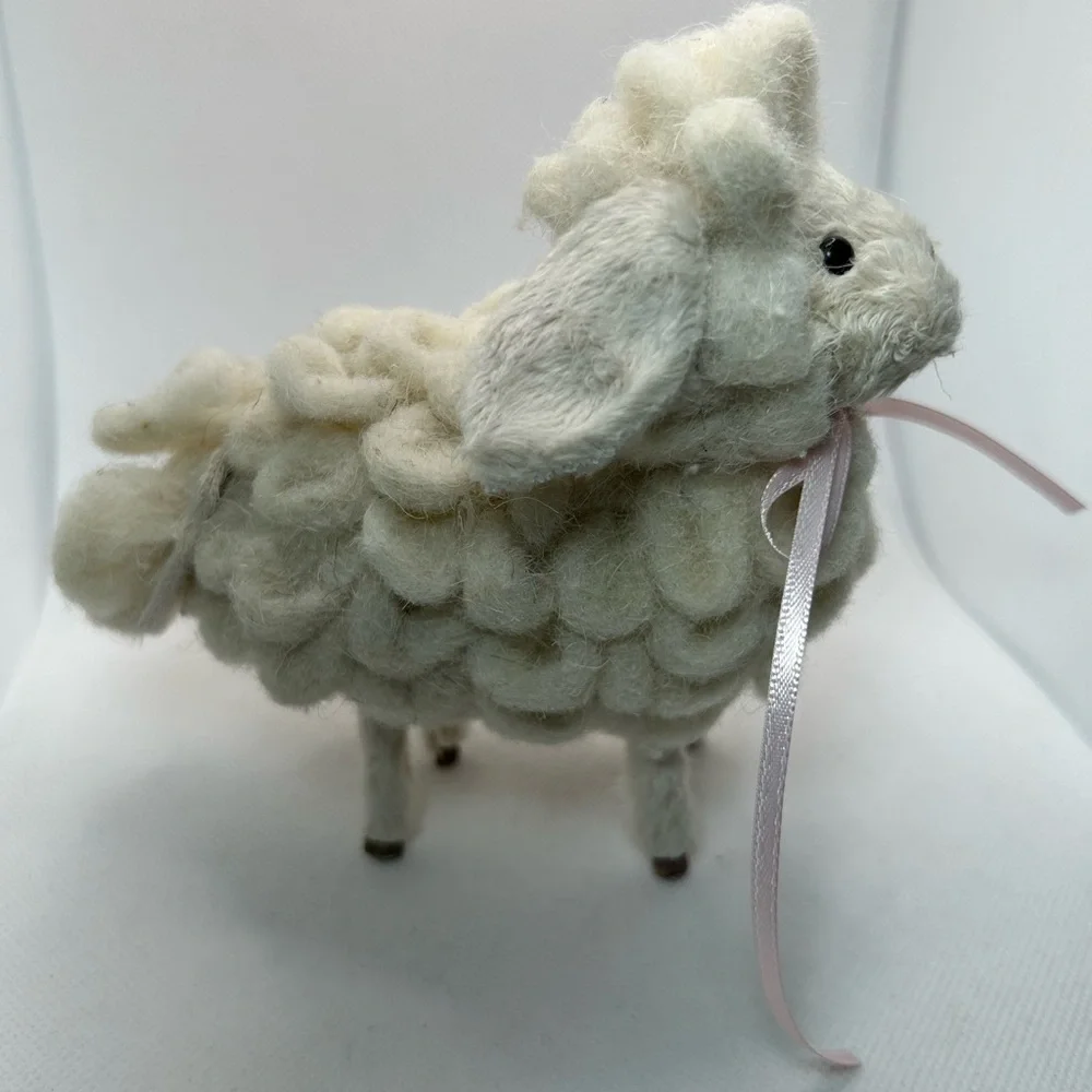 Bloom Room Spring Easter Sheep Plush Figurine white pink bow Cottagecore